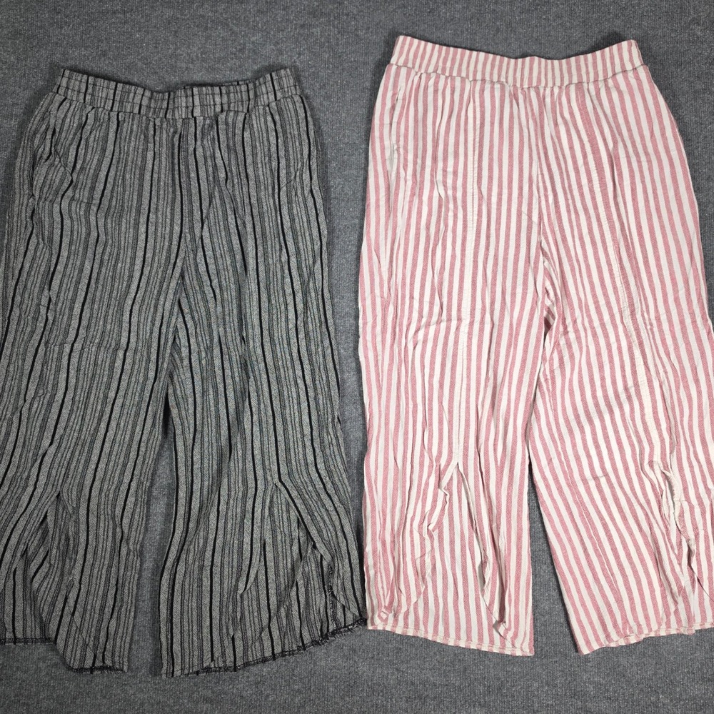 Lot‎ of 2 Royalty For Me Womens Linen Blend Striped Split Wide Leg Pants Size L